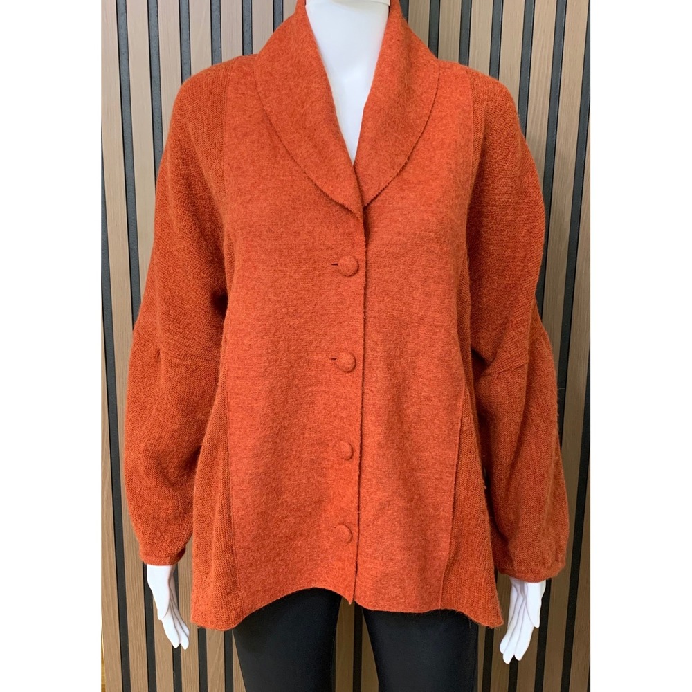 Beyond Threads Alpaca Wool Blend Cardigan Sweater Orange Shawl Collar Large Peru